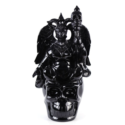 Nicedony 15.3" Black Obsidian Hand Carved Realistic Skull King