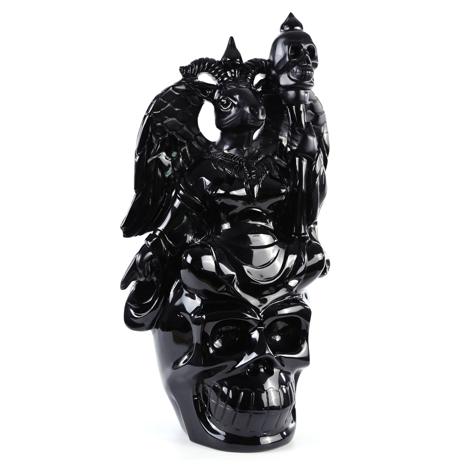 Nicedony 15.3" Black Obsidian Hand Carved Realistic Skull King (SKU: 3100001) - Photo 2