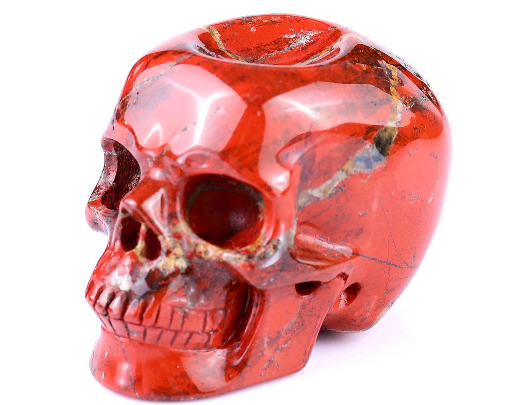Nicedony 2.4" Red Jasper Hand Carved Realistic Skull Sphere Holder - View 8
