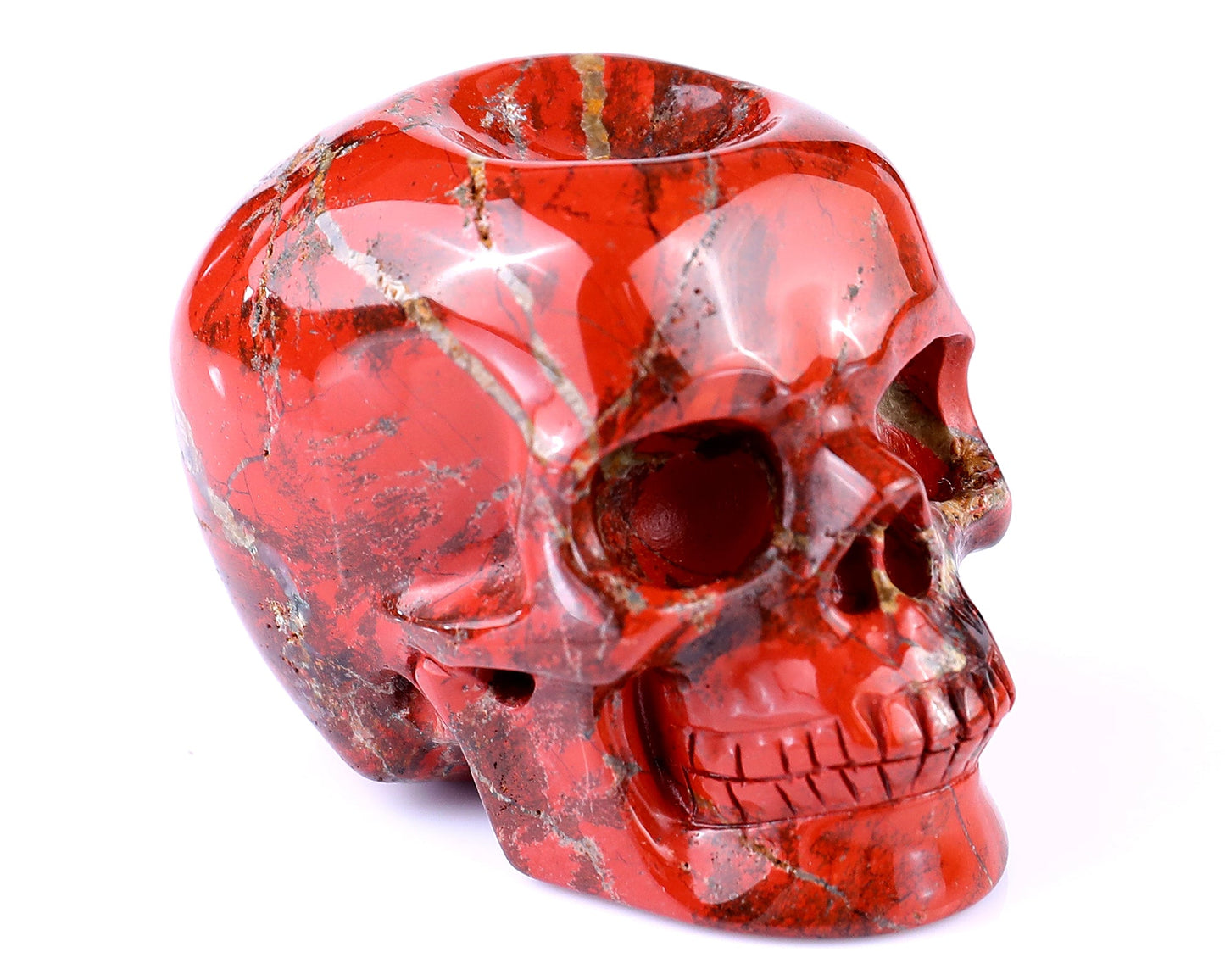 Nicedony 2.4" Red Jasper Hand Carved Realistic Skull Sphere Holder