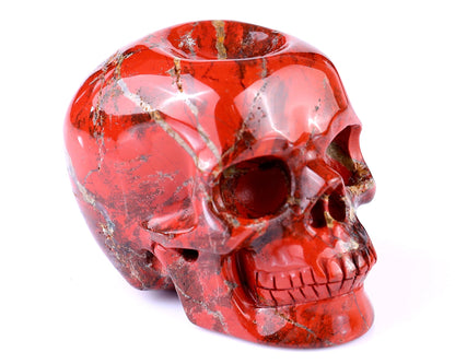 Nicedony 2.4" Red Jasper Hand Carved Realistic Skull Sphere Holder