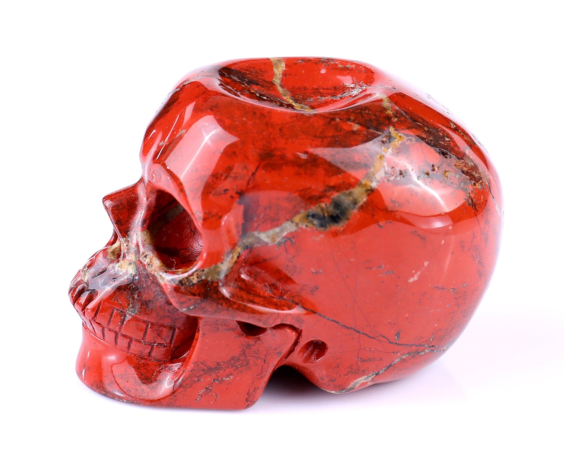Nicedony 2.4" Red Jasper Hand Carved Realistic Skull Sphere Holder - View 5