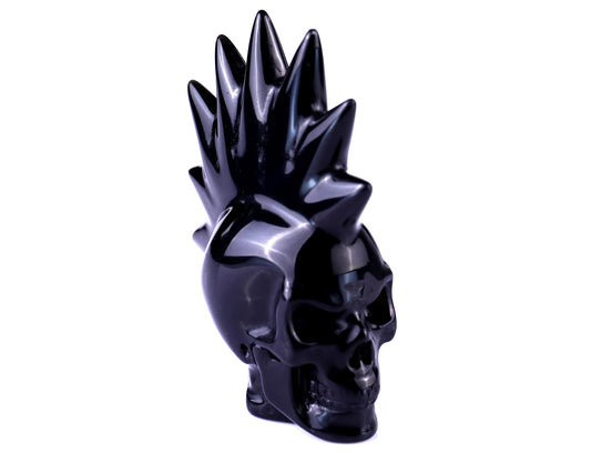 Nicedony Unique 2.7" Black Obsidian Hand Carved Crystal Punk Skull Sculpture