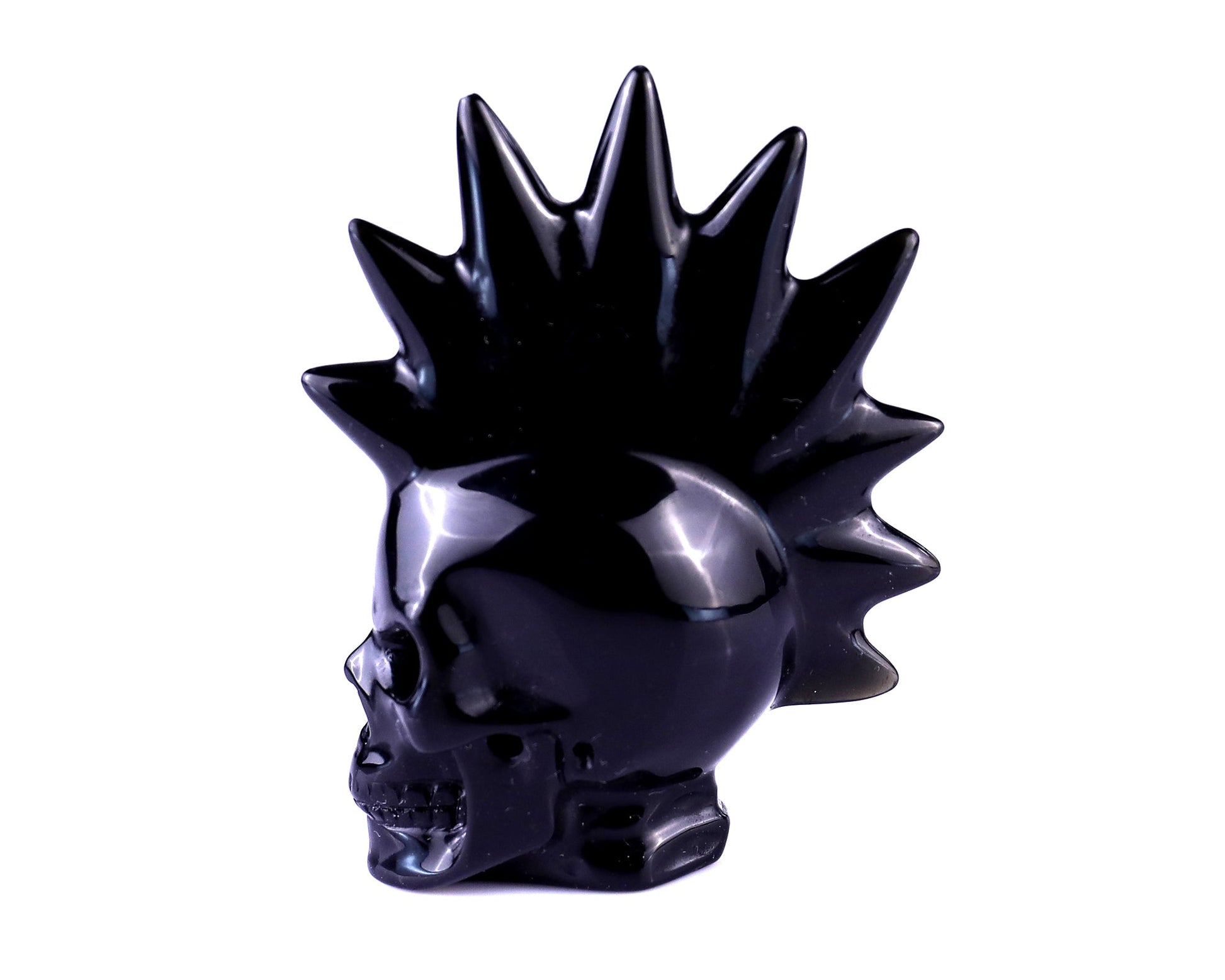 Nicedony Unique 2.7" Black Obsidian Hand Carved Crystal Punk Skull Sculpture - View 8