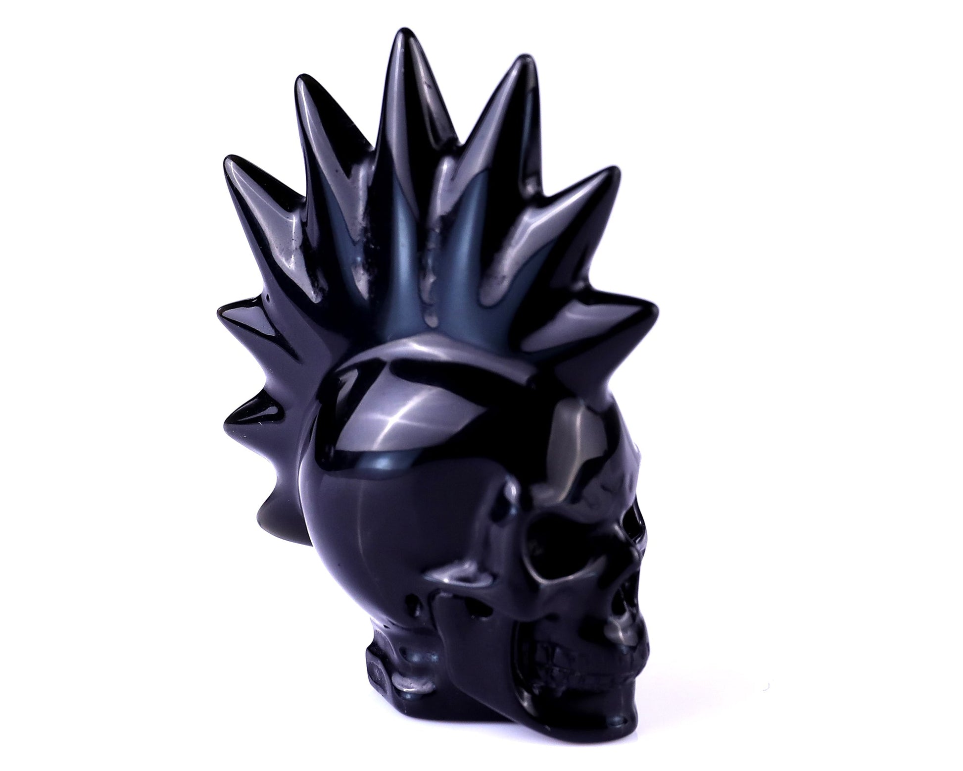 Nicedony Unique 2.7" Black Obsidian Hand Carved Crystal Punk Skull Sculpture - View 3