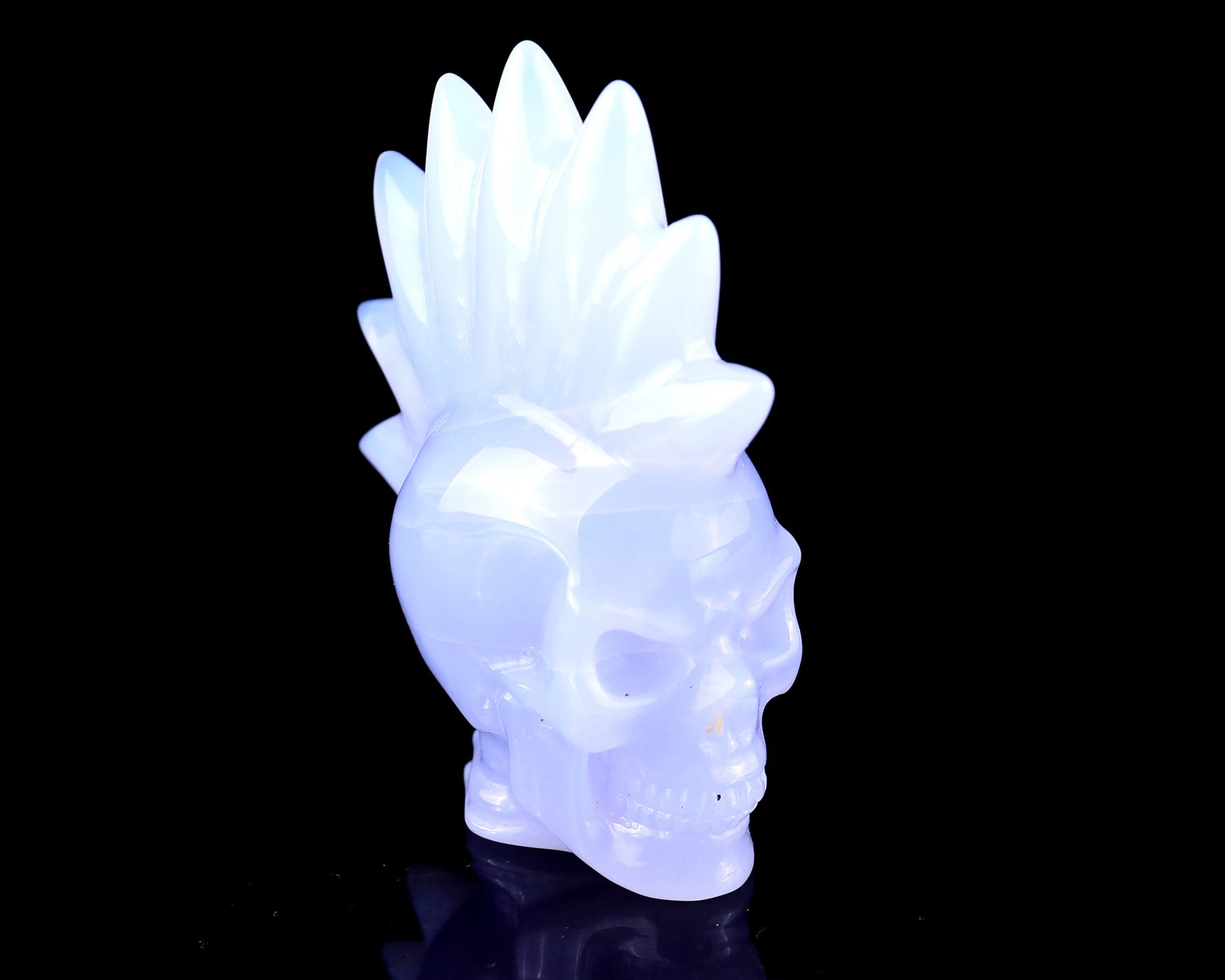 Nicedony 2.7" Blue Chalcedony Hand Carved Punk Skull Sculpture