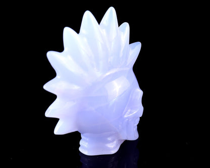 Nicedony 2.7" Blue Chalcedony Hand Carved Punk Skull Sculpture - View 4