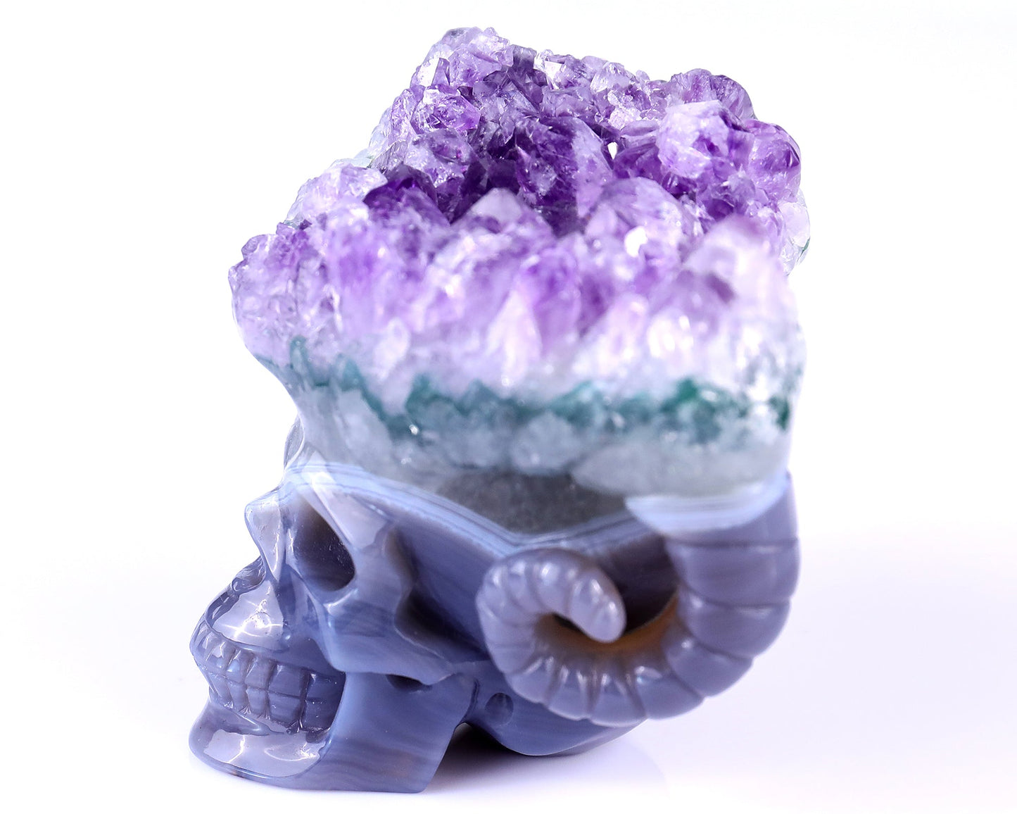 Nicedony Unique 2.9" Amethyst Druse Agate Hand Carved Mineral Specimen Skull with Horn Sculpture - View 7