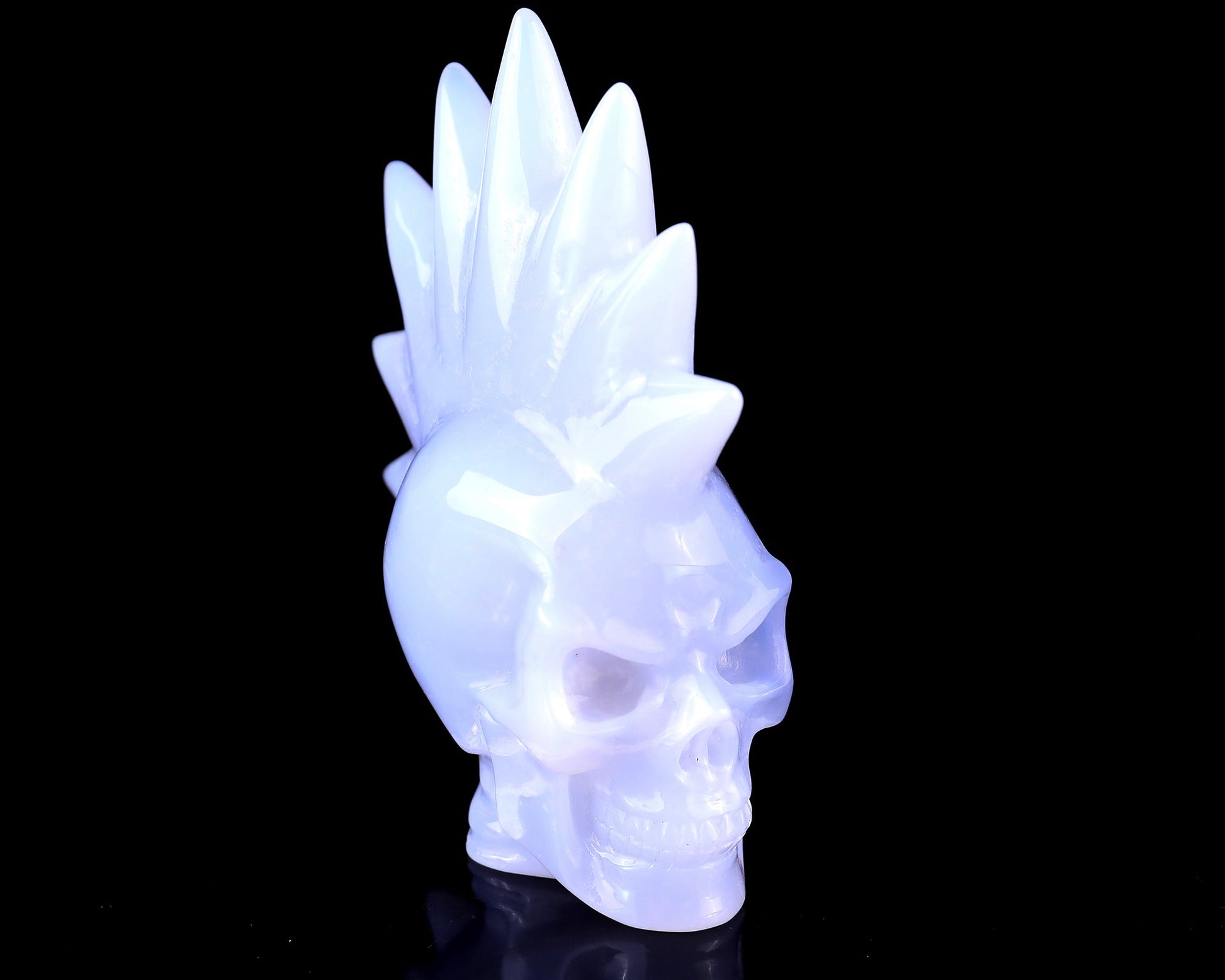 Nicedony 3.7" Blue Chalcedony Hand Carved Punk Skull Sculpture