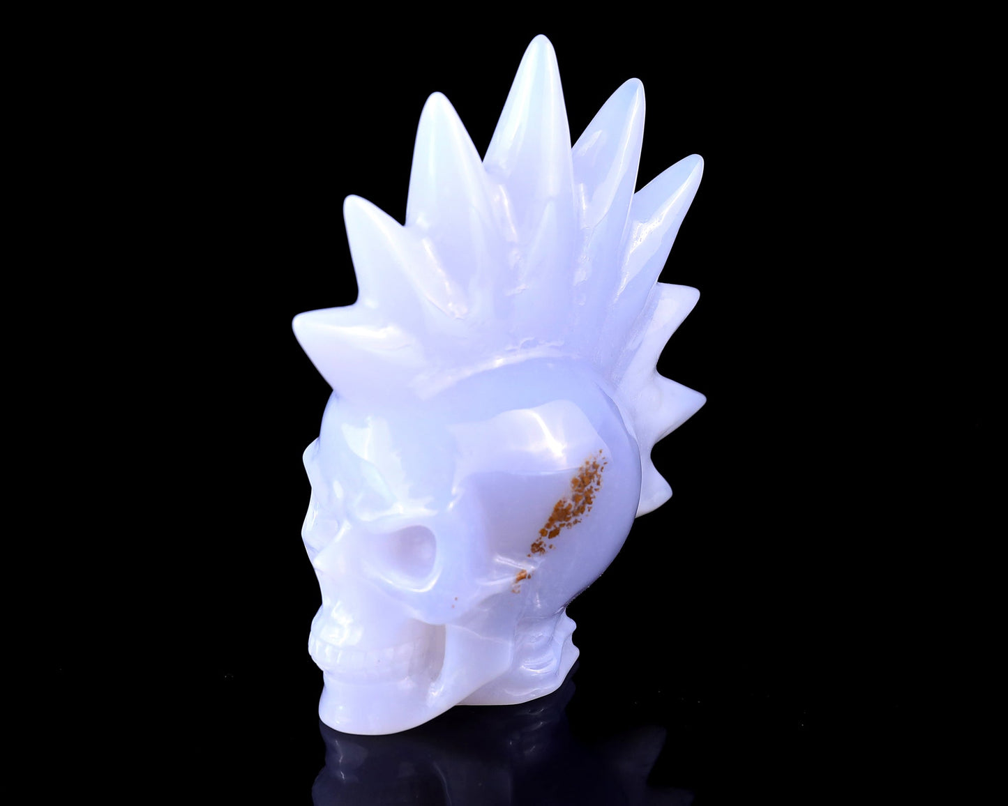 Nicedony 3.7" Blue Chalcedony Hand Carved Punk Skull Sculpture - View 8