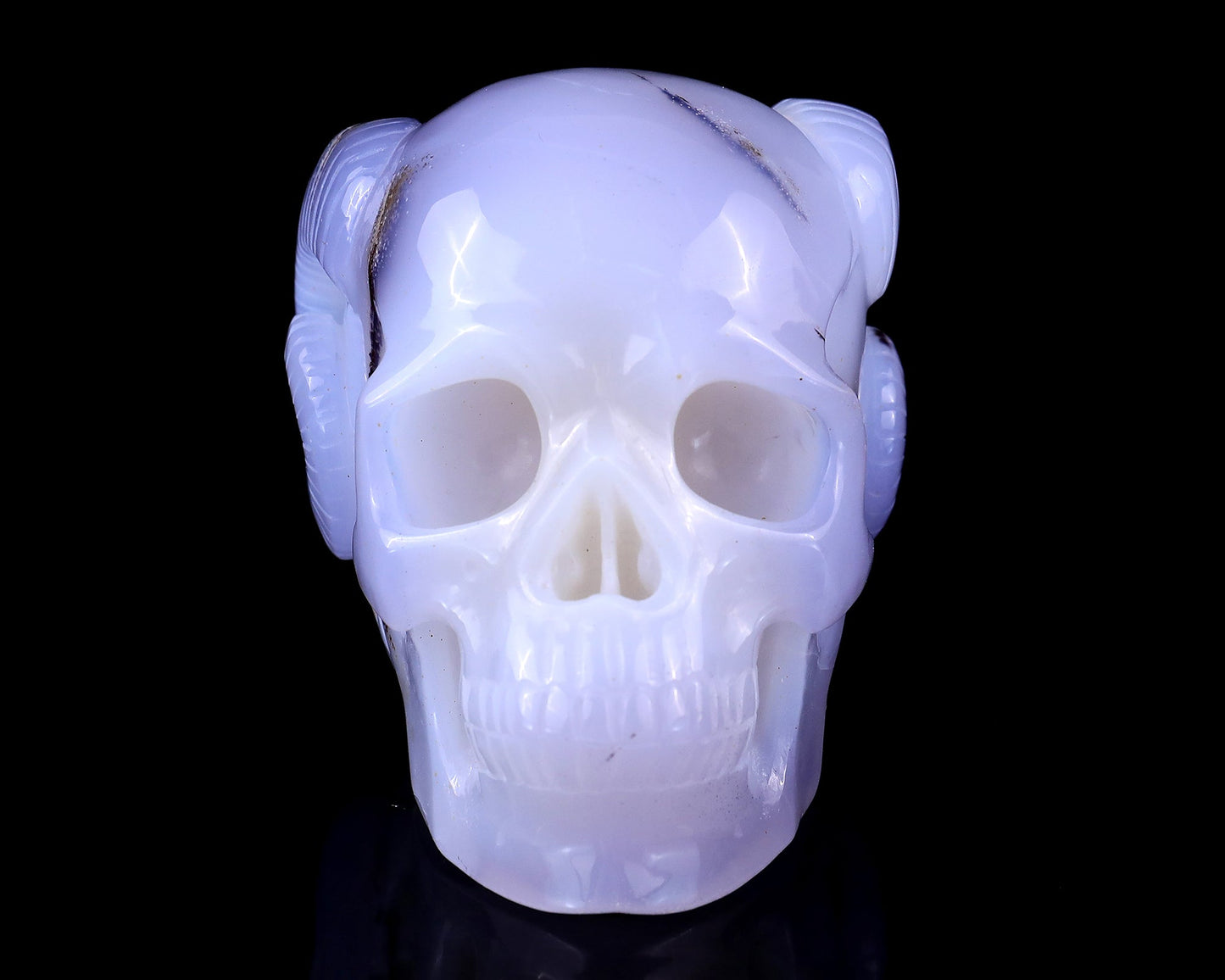 Nicedony 3.9" Blue Chalcedony Hand Carved Realistic Skull and Horn - View 2