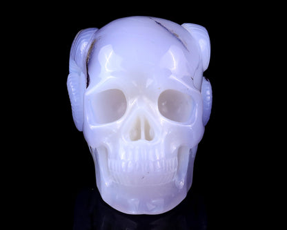 Nicedony 3.9" Blue Chalcedony Hand Carved Realistic Skull and Horn - View 2