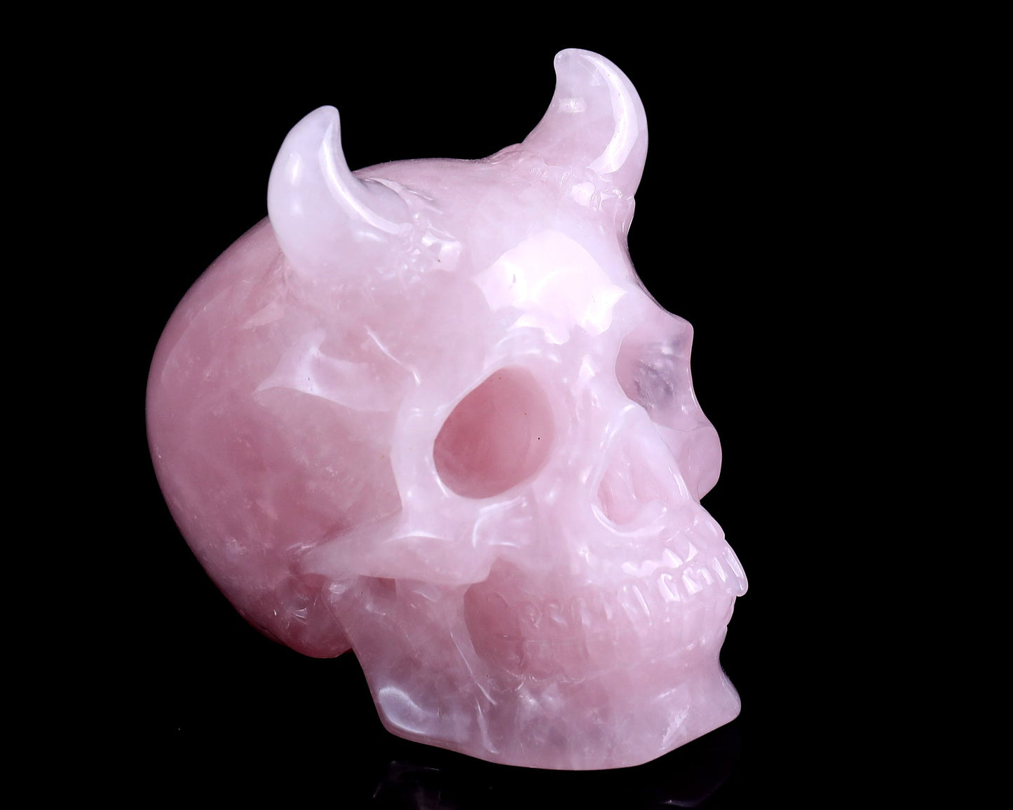 Nicedony 4.5" Rose Quartz Hand Carved Realistic Skull Sculpture