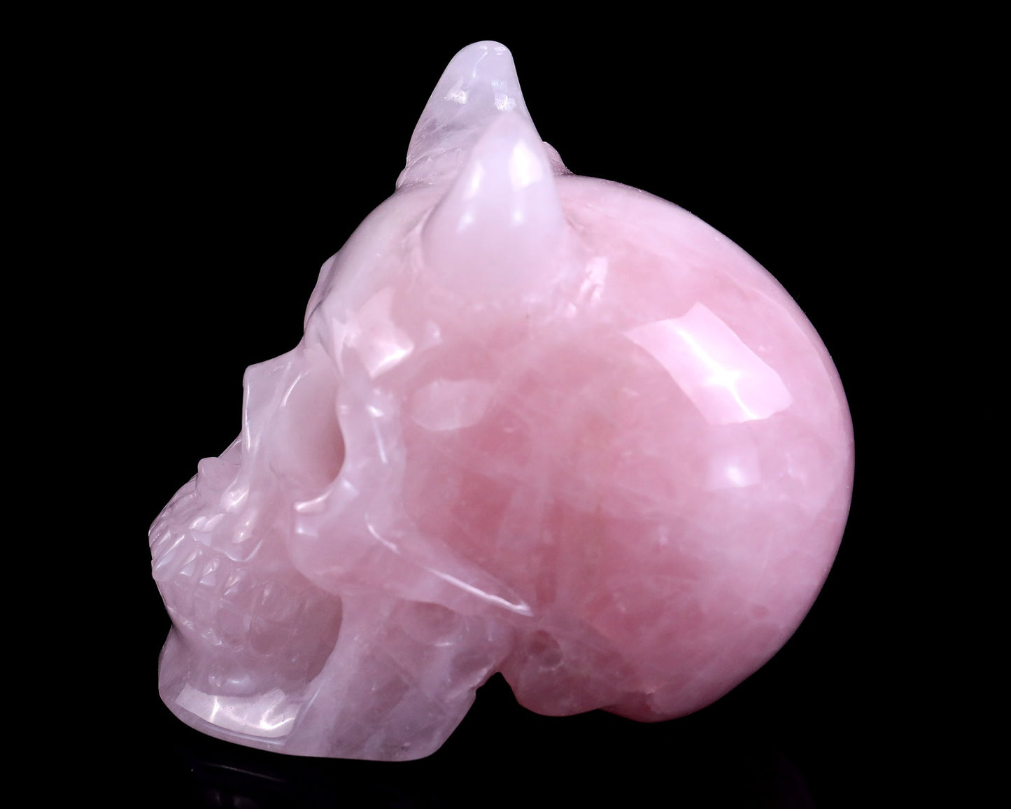 Nicedony 4.5" Rose Quartz Hand Carved Realistic Skull Sculpture - View 7