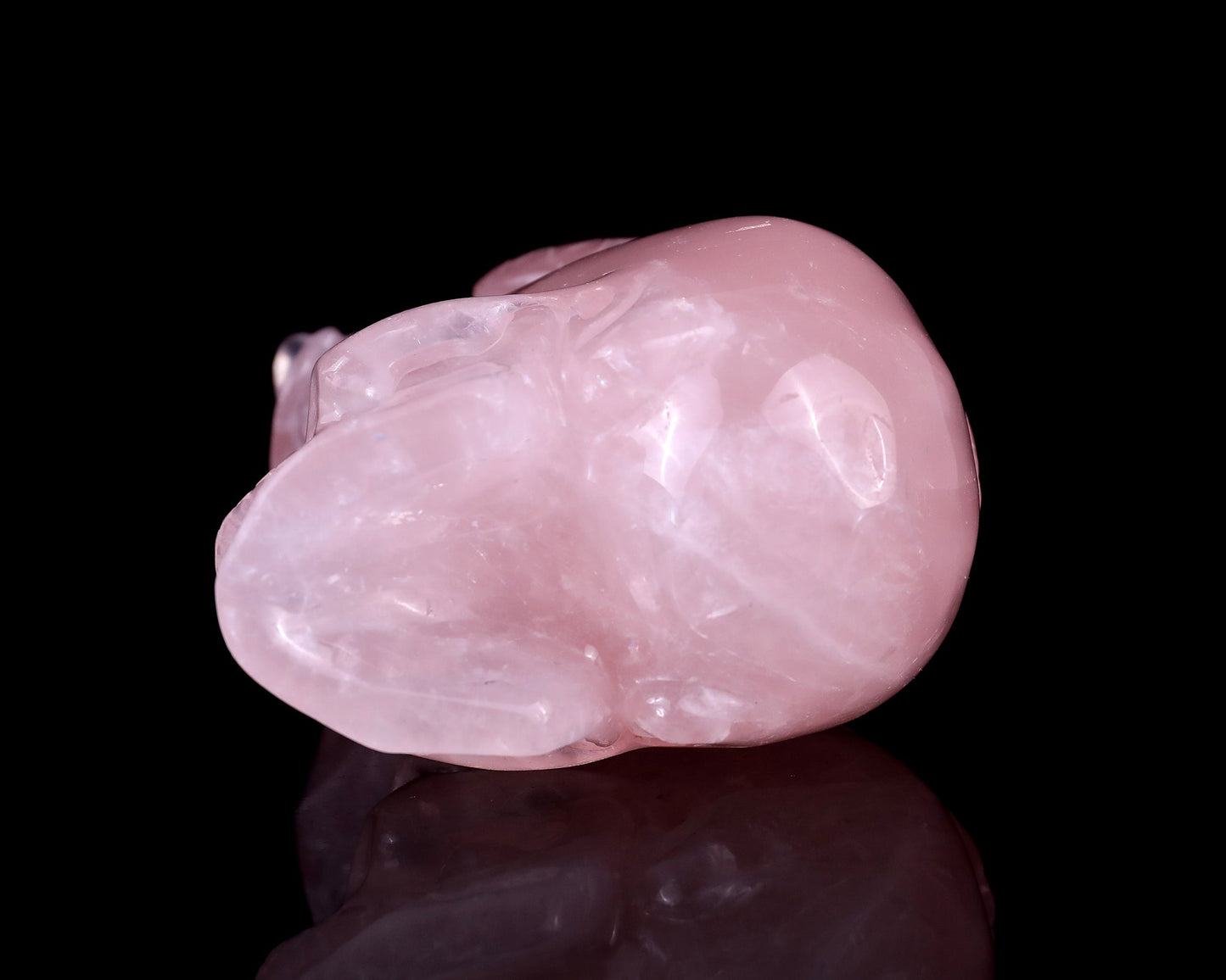 Nicedony 5.5" Rose Quartz Hand Carved Realistic Skull with Owl - View 7