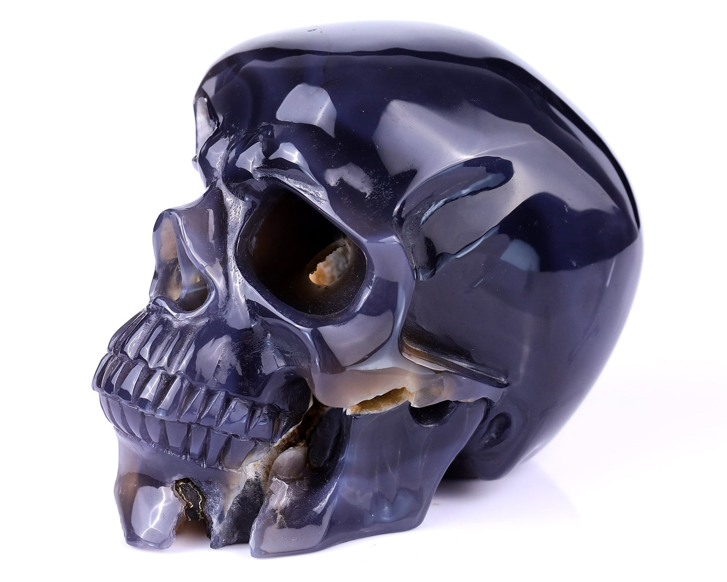 Nicedony 6.1" Geode Agate Hand Carved Crystal Geode Skull Sculpture