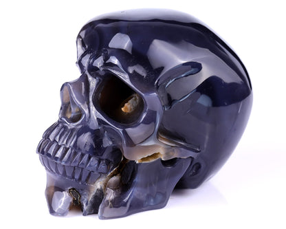 Nicedony 6.1" Geode Agate Hand Carved Crystal Geode Skull Sculpture