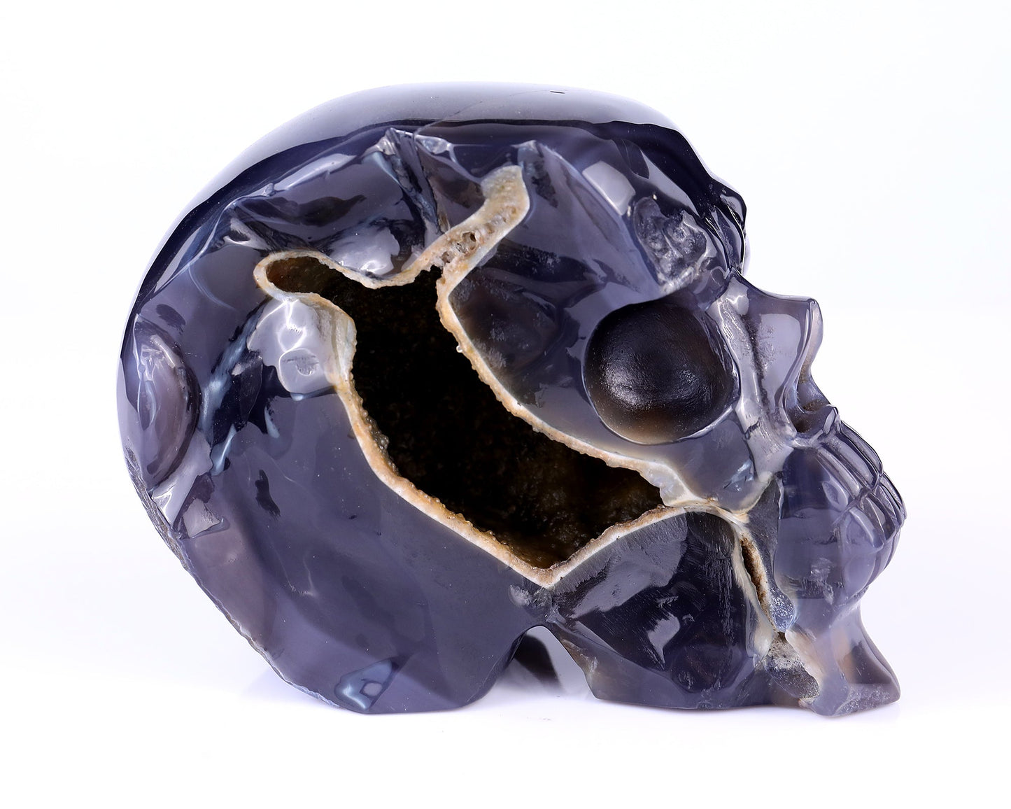 Nicedony 6.1" Geode Agate Hand Carved Crystal Geode Skull Sculpture - View 3