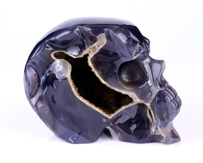 Nicedony 6.1" Geode Agate Hand Carved Crystal Geode Skull Sculpture - View 3