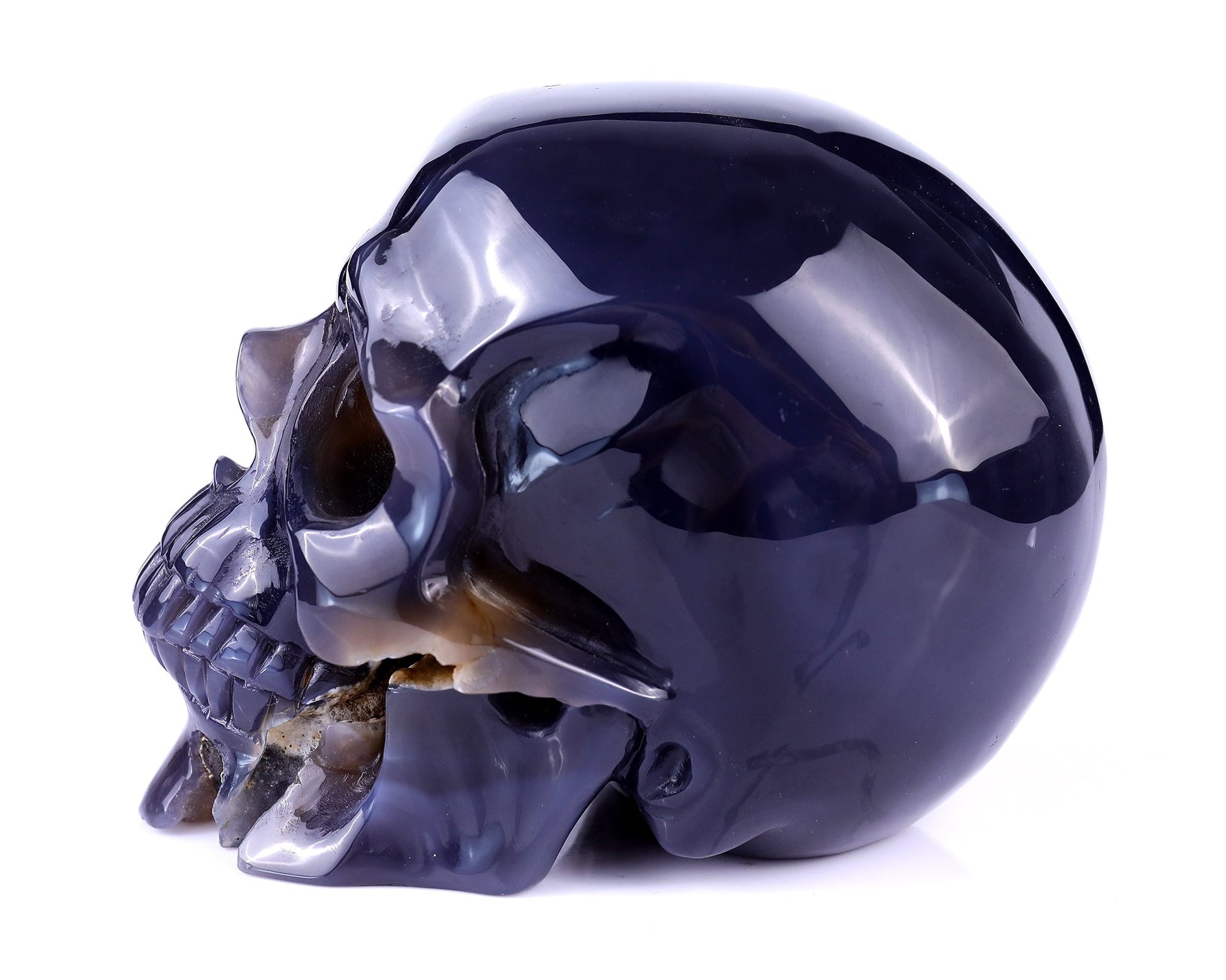 Nicedony 6.1" Geode Agate Hand Carved Crystal Geode Skull Sculpture - View 5
