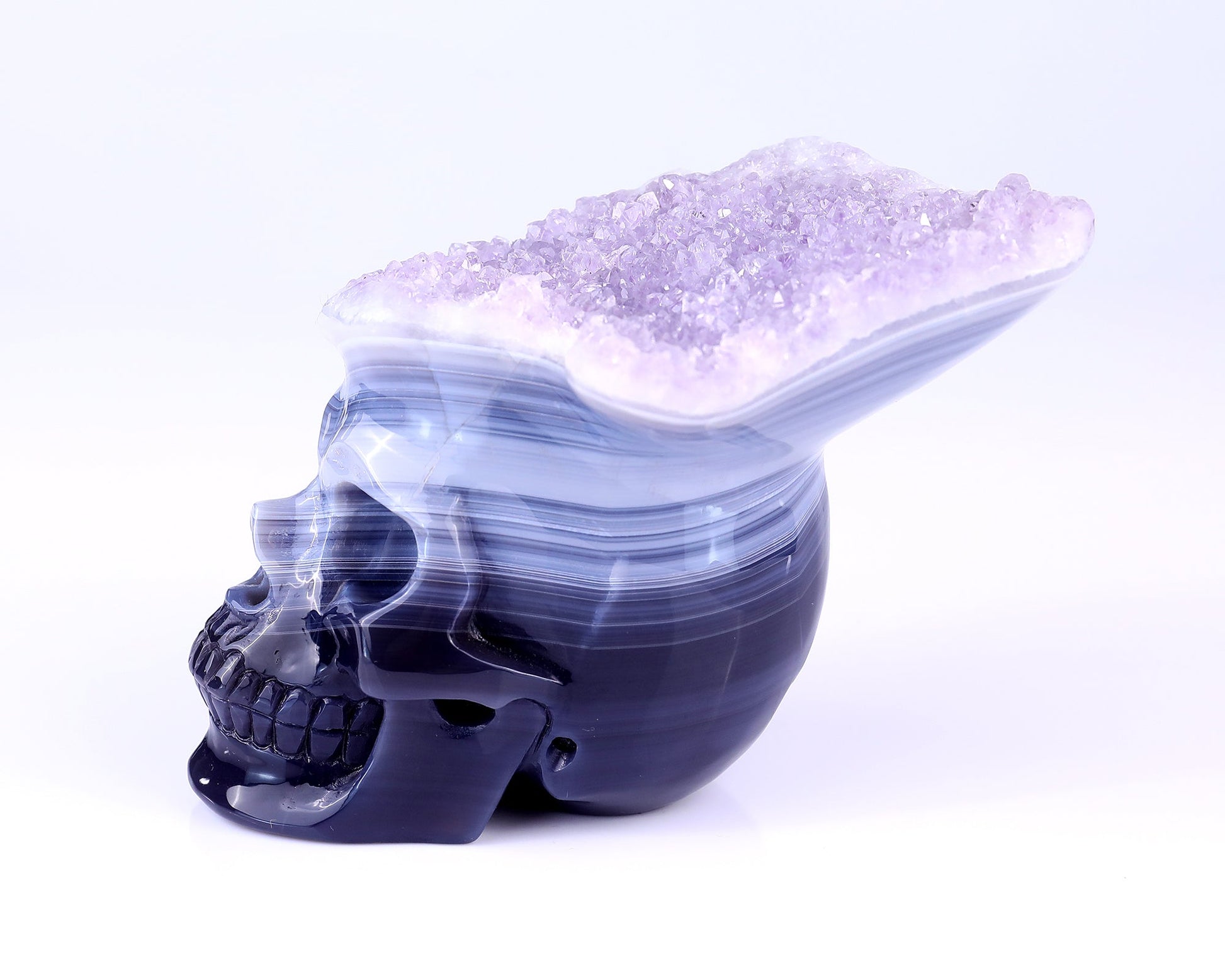 Nicedony Unique 6.3" Amethyst Druse Agate Hand Carved Crystal Mineral Specimen Skull Sculpture - View 4
