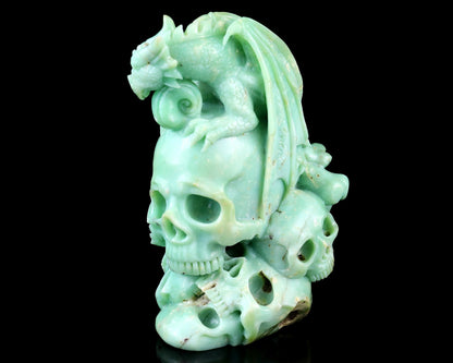 Nicedony 6.4" Green Opal Hand Carved Realistic Skull Sculpture - View 7