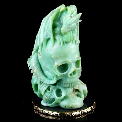 Nicedony 6.4" Green Opal Hand Carved Realistic Skull Sculpture - View 8