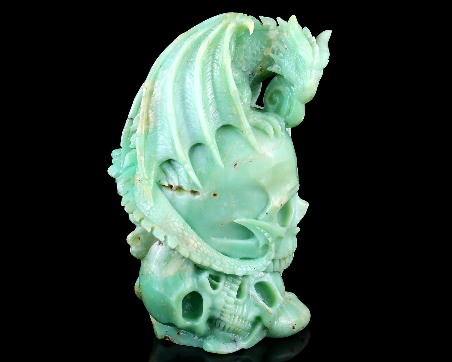 Nicedony 6.4" Green Opal Hand Carved Realistic Skull Sculpture - View 3