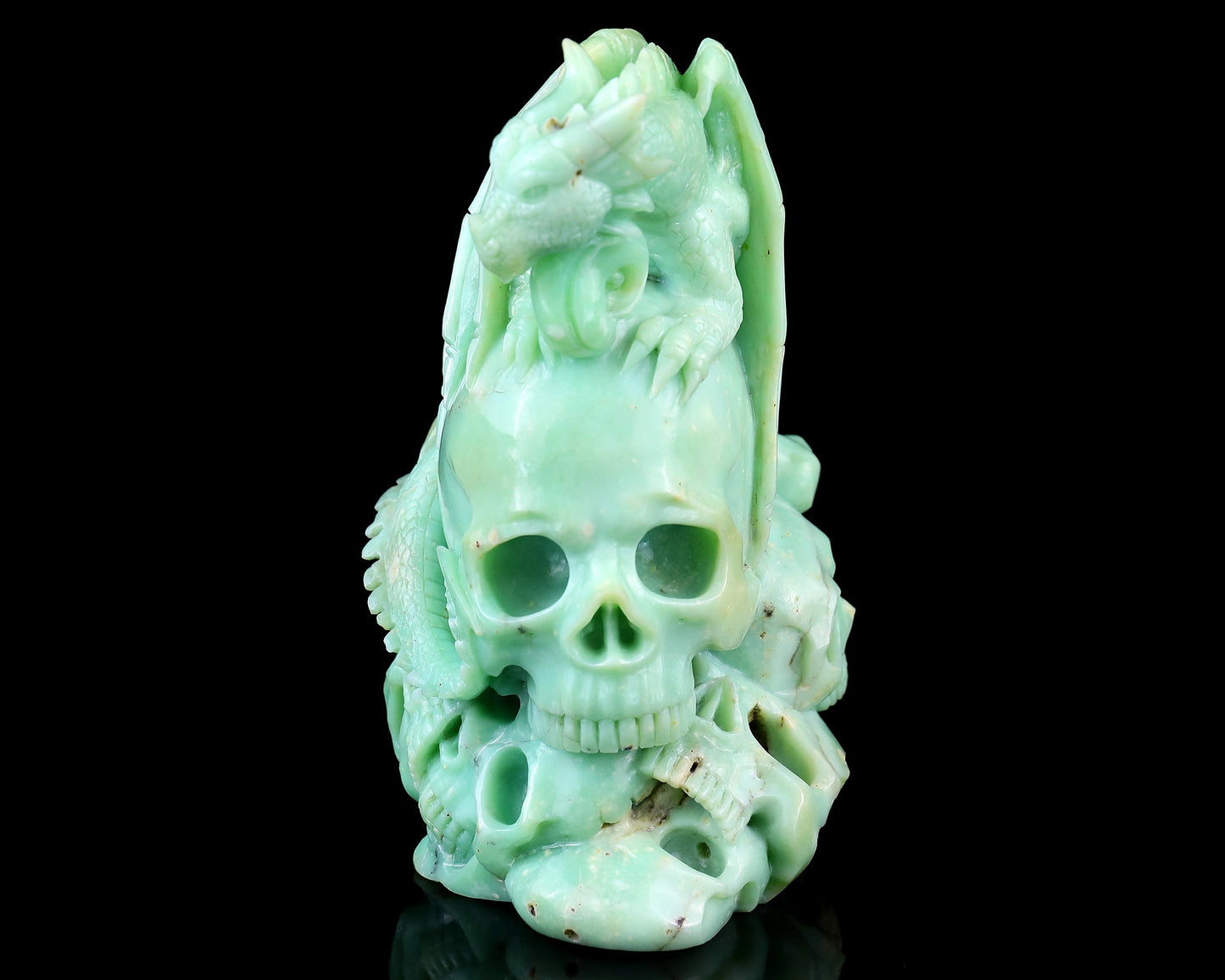 Nicedony 6.4" Green Opal Hand Carved Realistic Skull Sculpture - View 2
