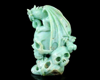 Nicedony 6.4" Green Opal Hand Carved Realistic Skull Sculpture - View 4