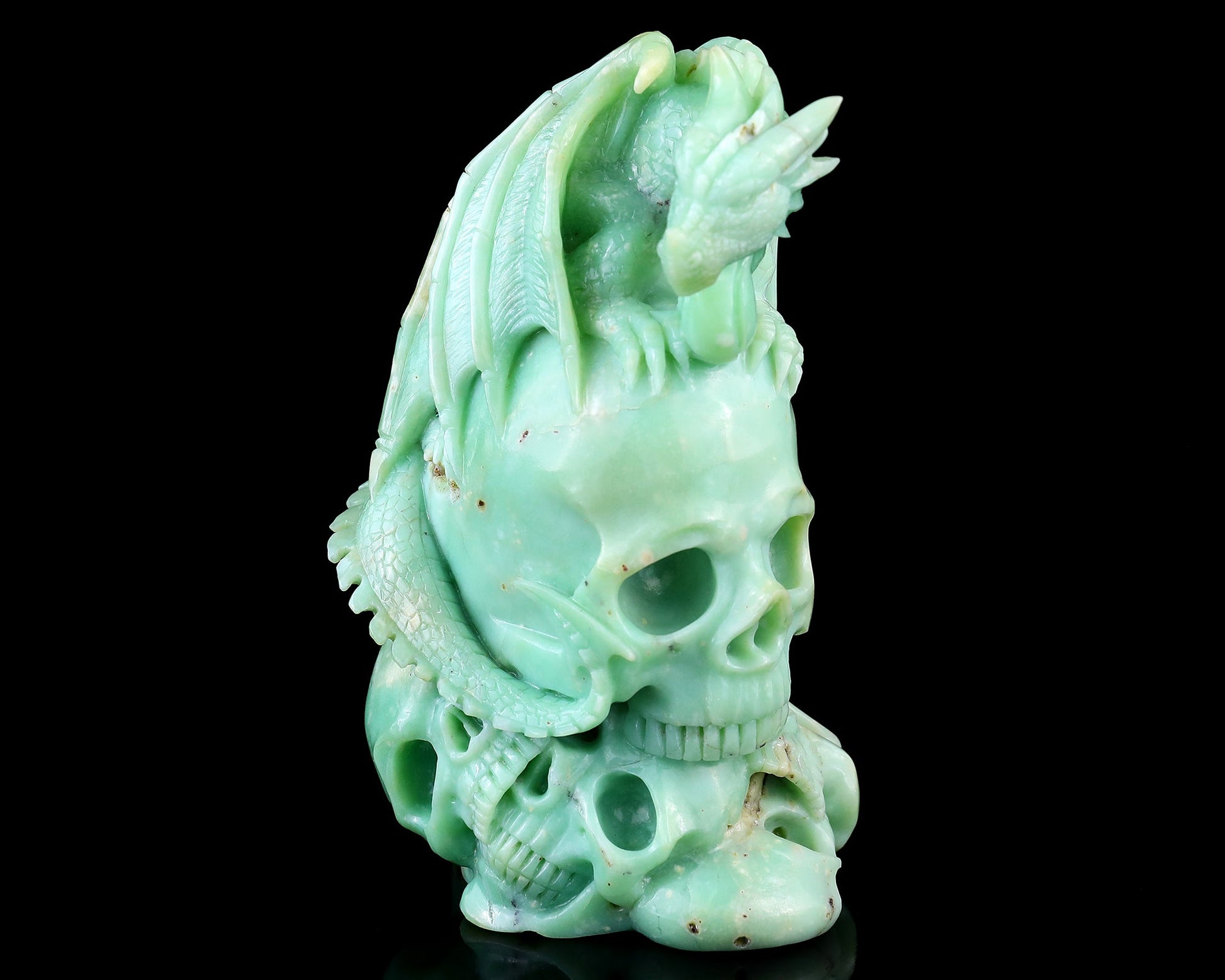 Nicedony 6.4" Green Opal Hand Carved Realistic Skull Sculpture