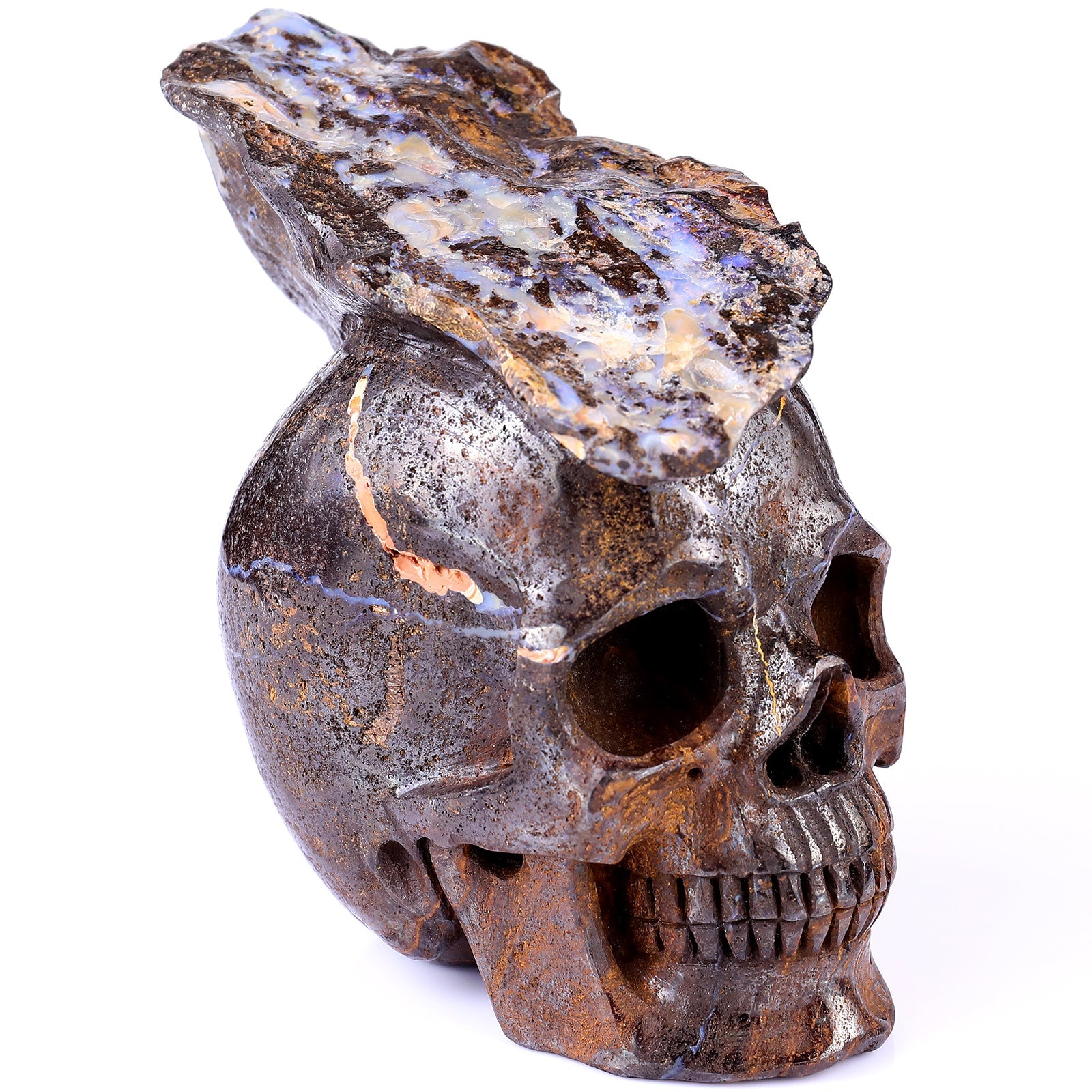 Nicedony 6.4" Opal Hand Carved Crystal Realistic Skull Sculpture
