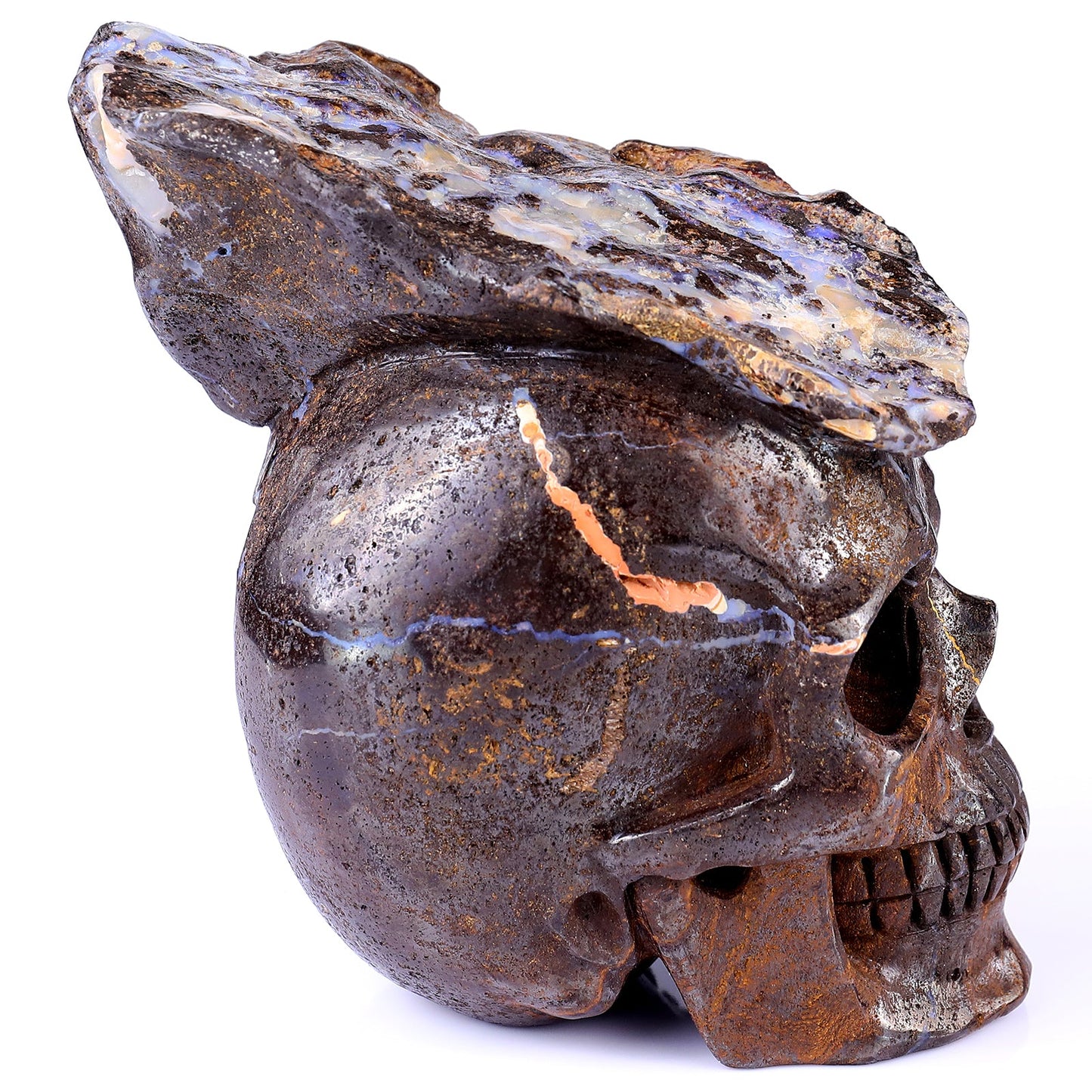 Nicedony 6.4" Opal Hand Carved Crystal Realistic Skull Sculpture - View 3
