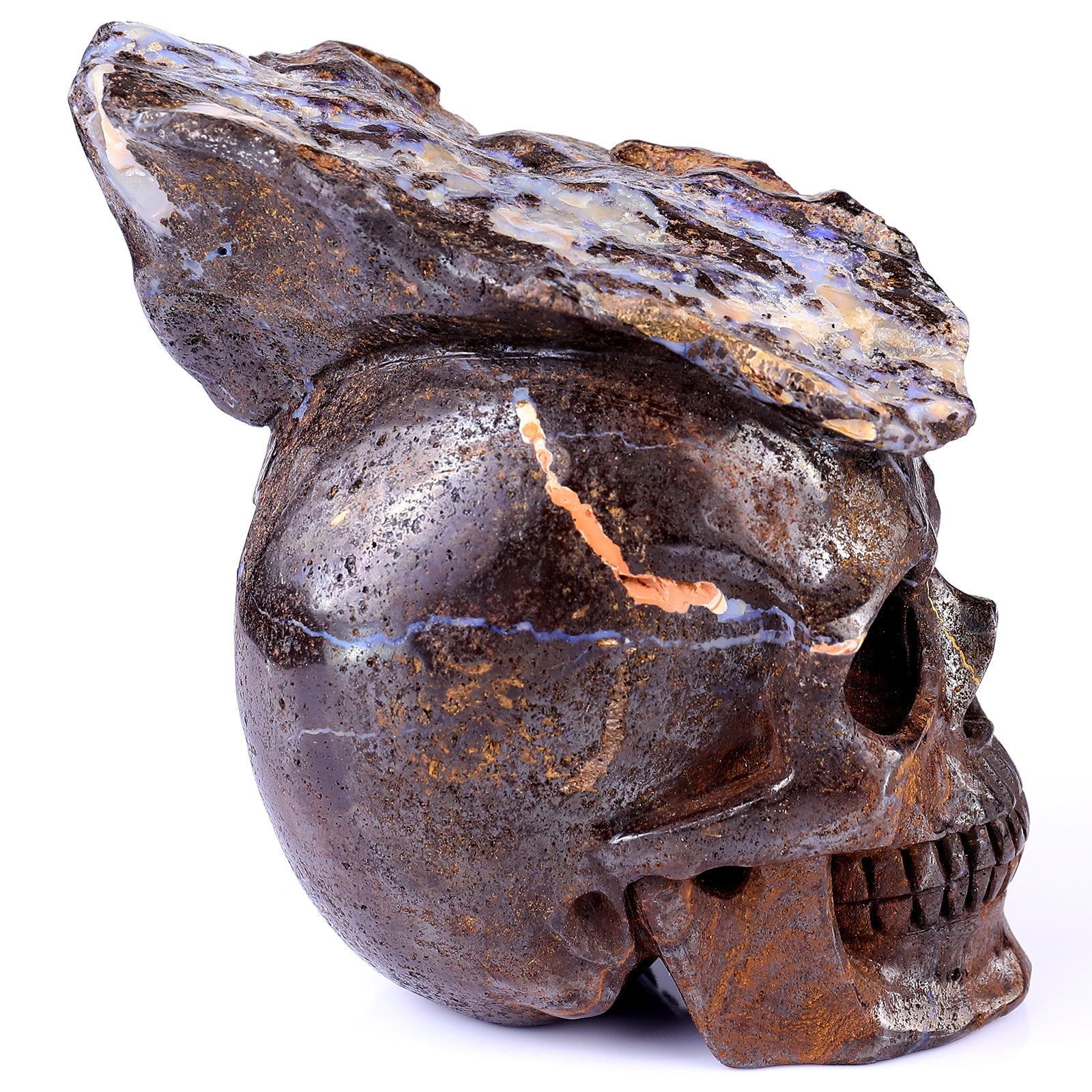 Nicedony 6.4" Opal Hand Carved Crystal Realistic Skull Sculpture - View 3