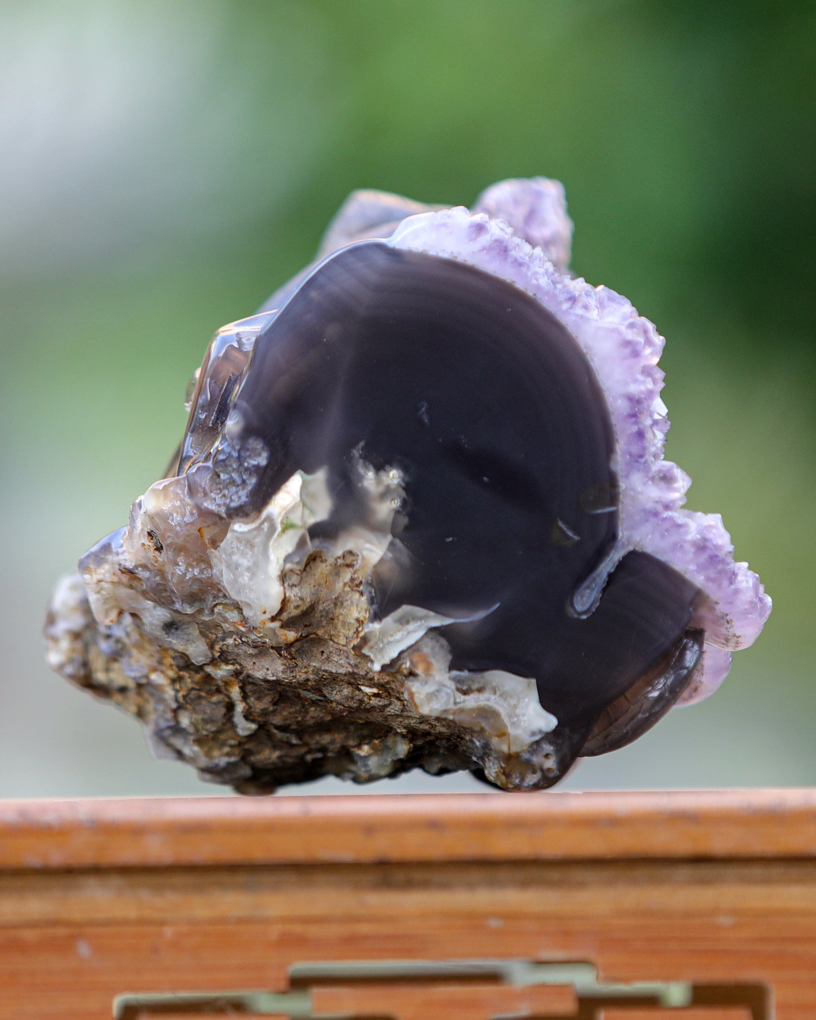 Nicedony 6.6" Amethyst Geode Agate Hand Carved Skull and Snake - View 10