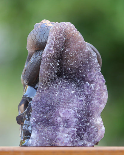 Nicedony 6.6" Amethyst Geode Agate Hand Carved Skull and Snake - View 4