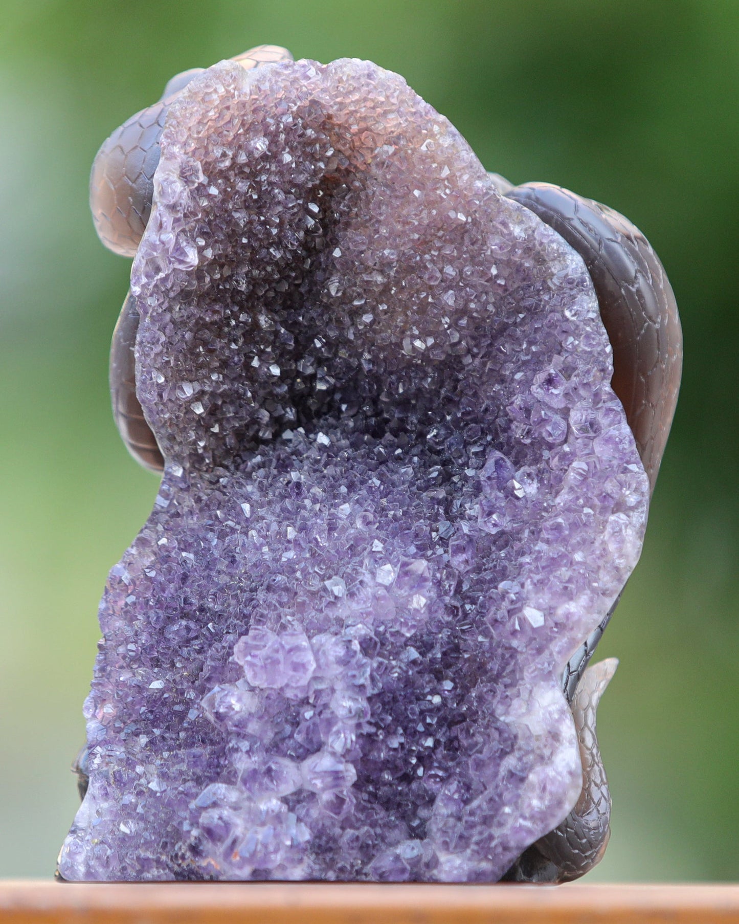 Nicedony 6.6" Amethyst Geode Agate Hand Carved Skull and Snake - View 5