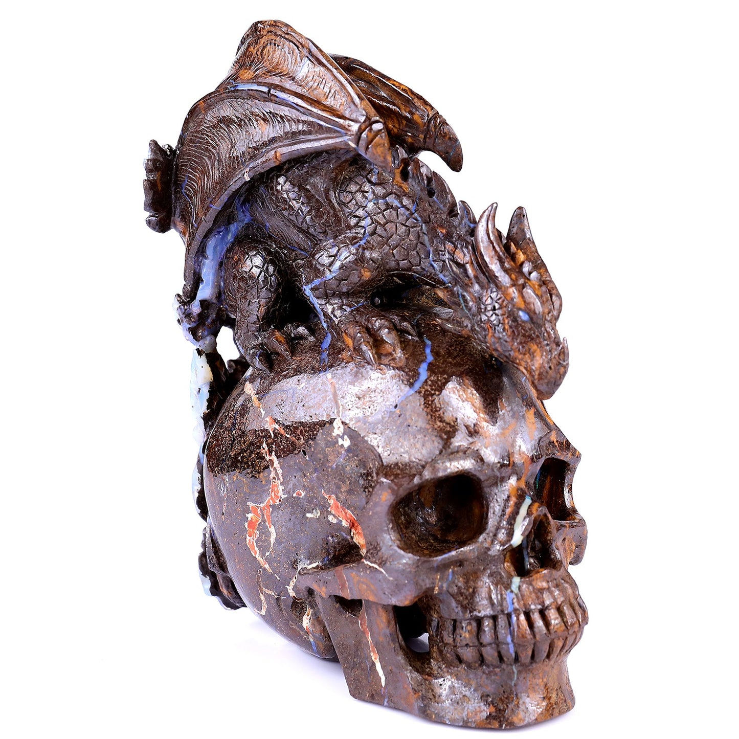 Nicedony 6.8" Opal Hand Carved Crystal Realistic Skull Sculpture