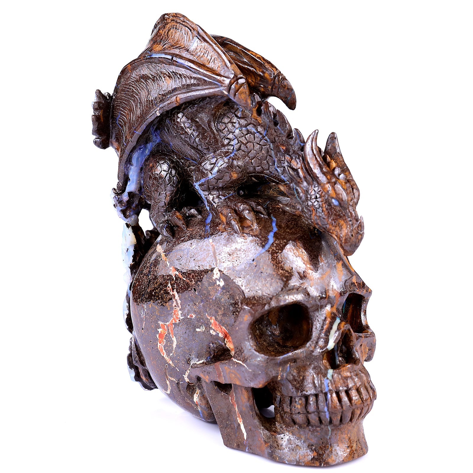 Nicedony 6.8" Opal Hand Carved Crystal Realistic Skull Sculpture