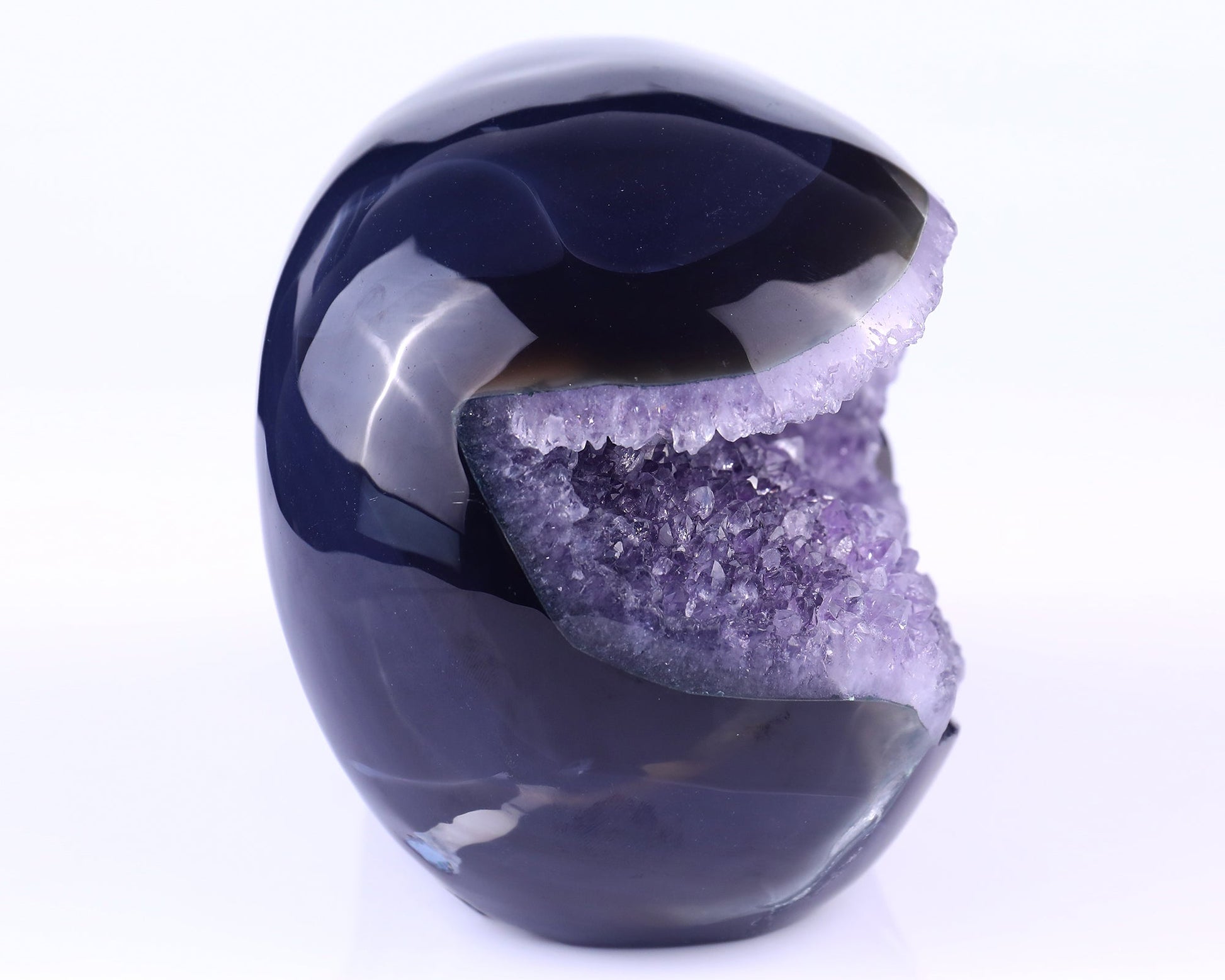 Nicedony 6.9" Geode Agate Hand Carved Crystal Geode Skull Sculpture - View 2