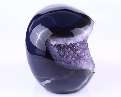 Nicedony 6.9" Geode Agate Hand Carved Crystal Geode Skull Sculpture - View 2