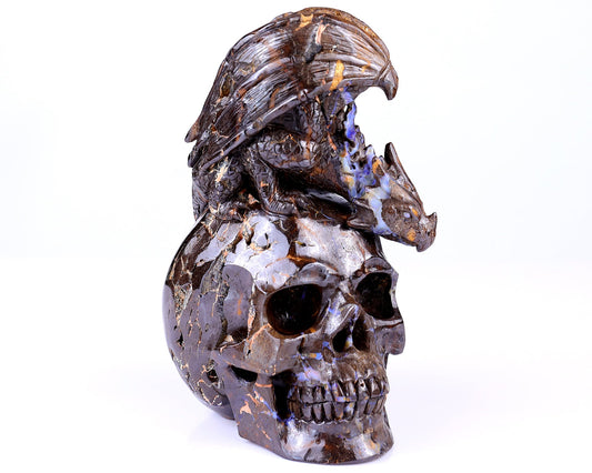 Nicedony Unique 7.0" Opal Hand Carved Crystal Realistic Skull Sculpture