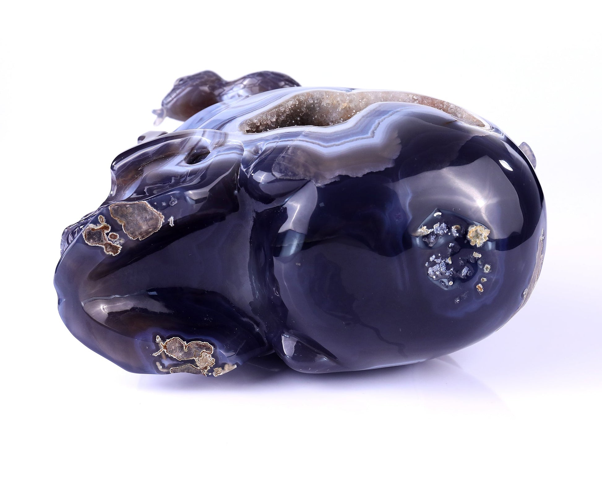 Nicedony Unique 7.1" Amethyst Geode Agate Hand Carved Crystal Geode Skull Sculpture - View 9