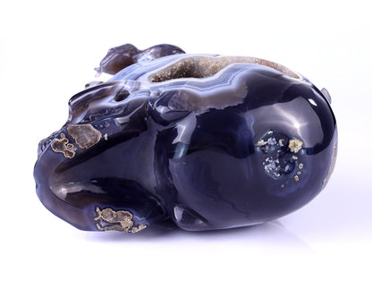 Nicedony Unique 7.1" Amethyst Geode Agate Hand Carved Crystal Geode Skull Sculpture - View 9