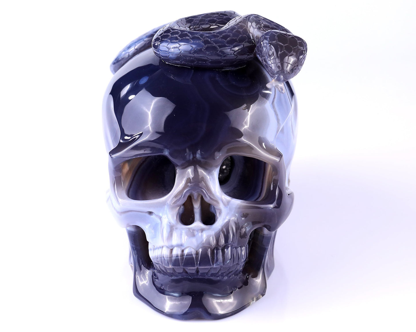 Nicedony Unique 7.1" Amethyst Geode Agate Hand Carved Crystal Geode Skull Sculpture - View 3