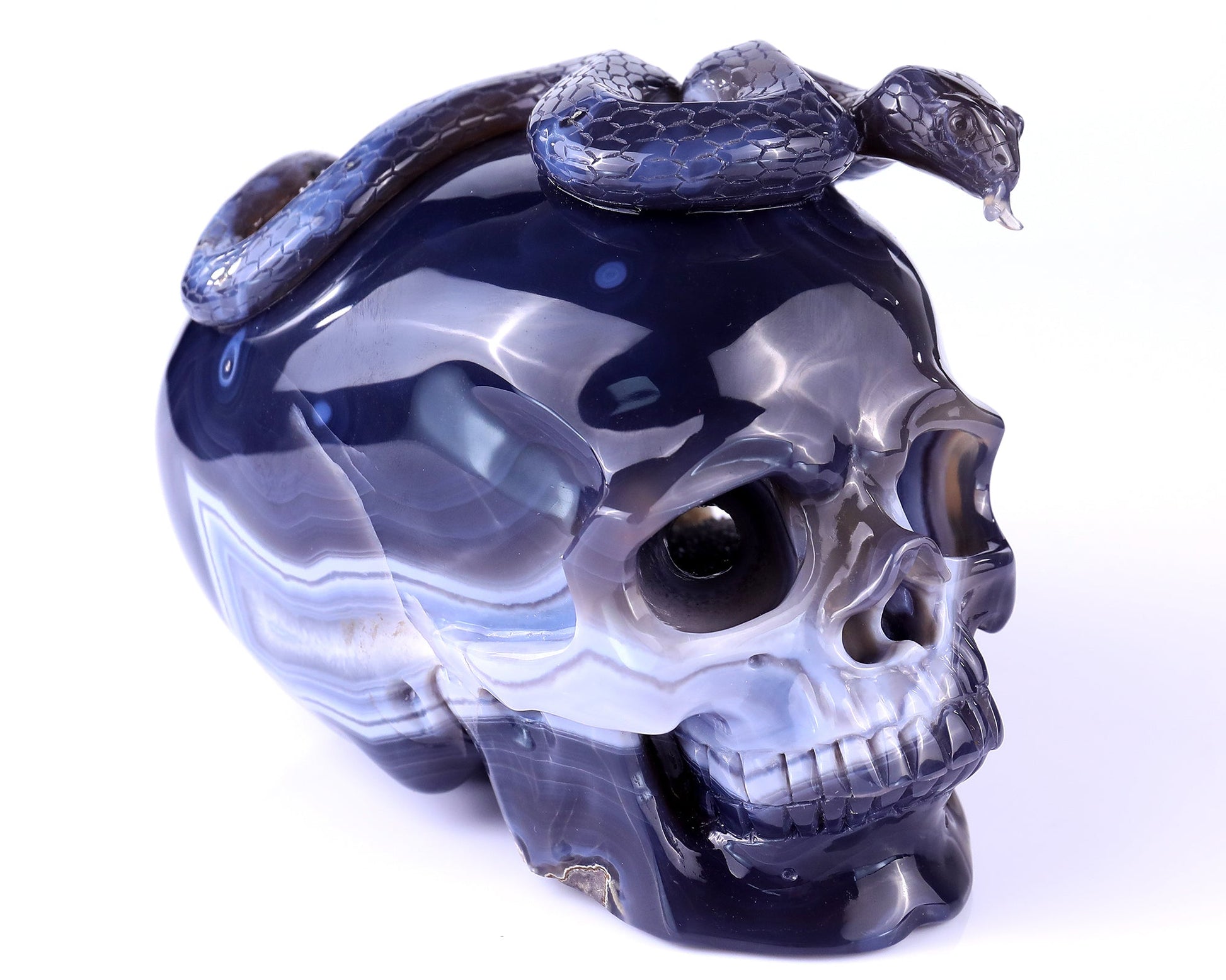Nicedony Unique 7.1" Amethyst Geode Agate Hand Carved Crystal Geode Skull Sculpture - View 2