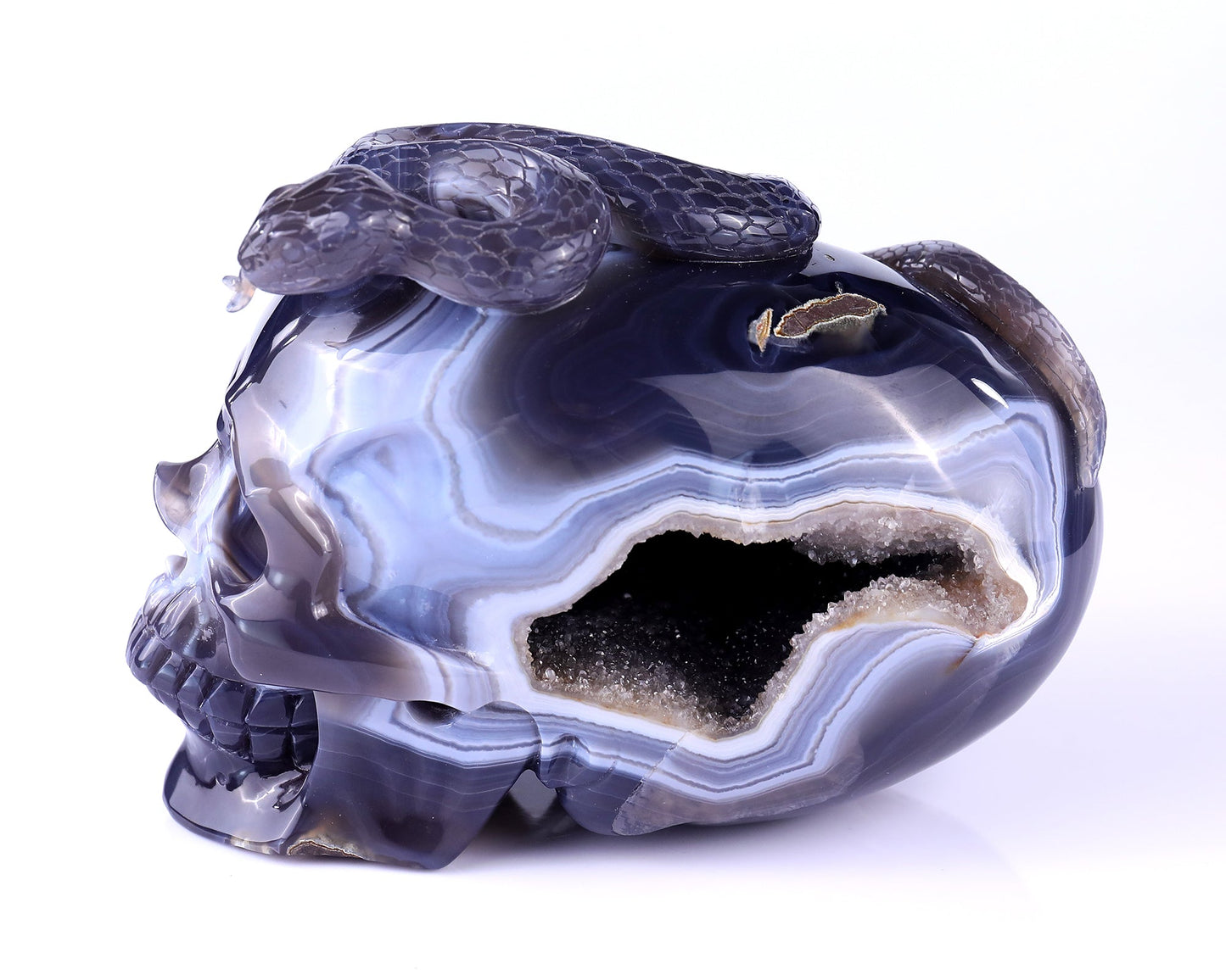 Nicedony Unique 7.1" Amethyst Geode Agate Hand Carved Crystal Geode Skull Sculpture - View 6