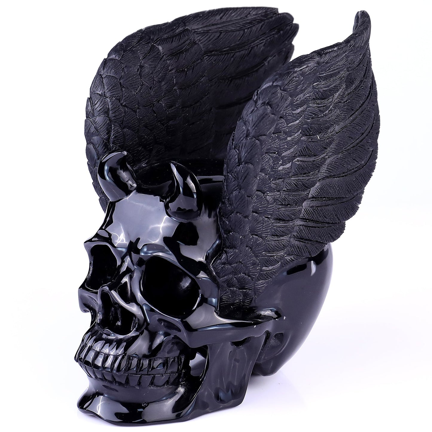 Nicedony 7.1" Black Obsidian Hand Carved Realistic Skull Sculpture