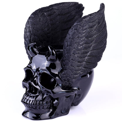 Nicedony 7.1" Black Obsidian Hand Carved Realistic Skull Sculpture
