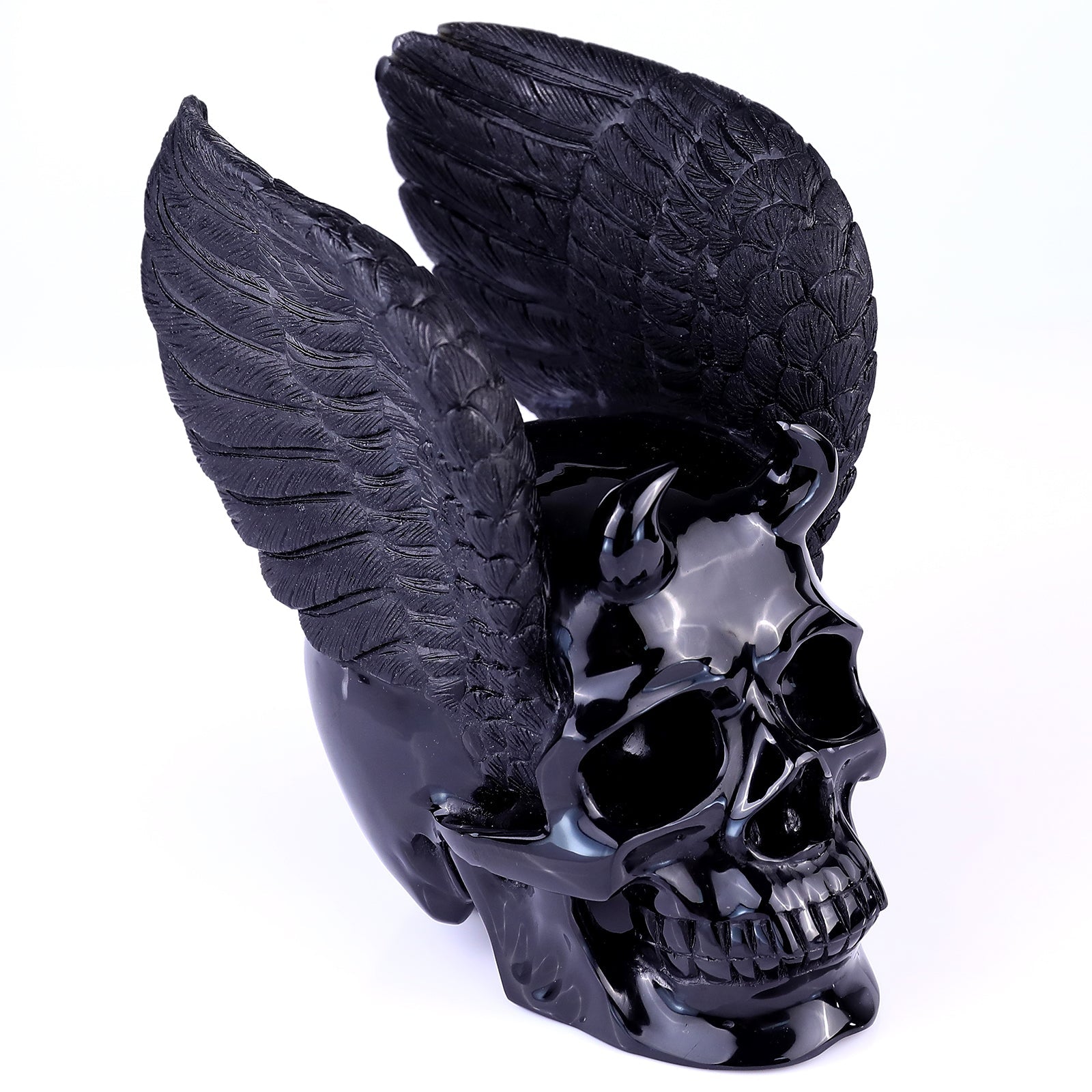 Nicedony 7.1" Black Obsidian Hand Carved Realistic Skull Sculpture - View 7